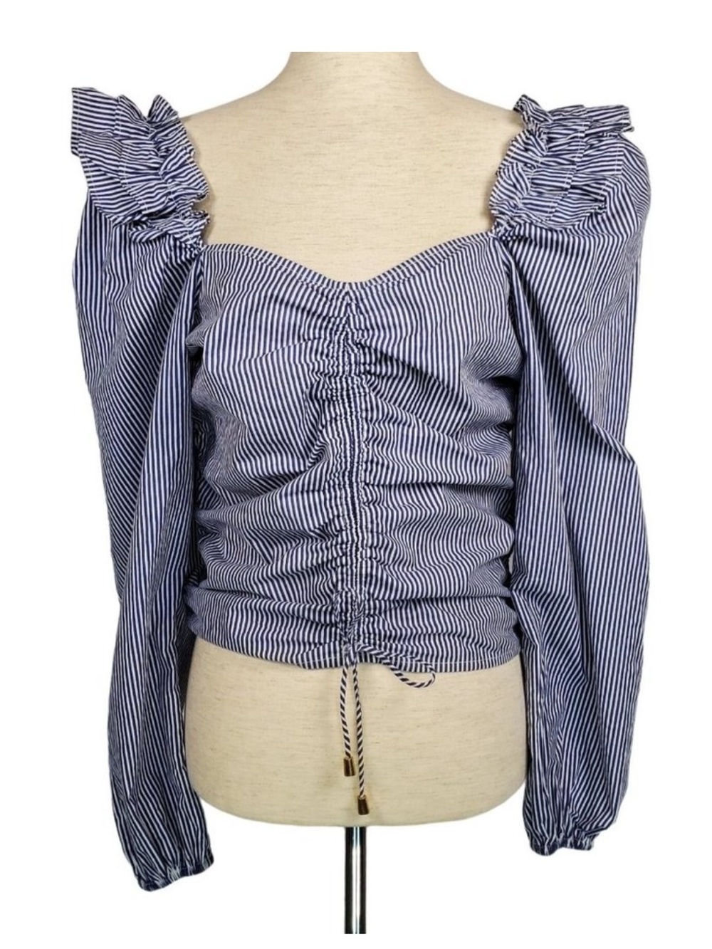 Bishop + young blue and white stripe top size small 100% cotton